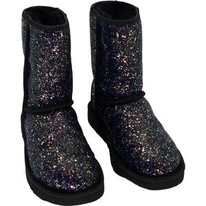 UGG Classic Short Cosmos Glitter Black Sparkle Boots Women US 6M EU 37